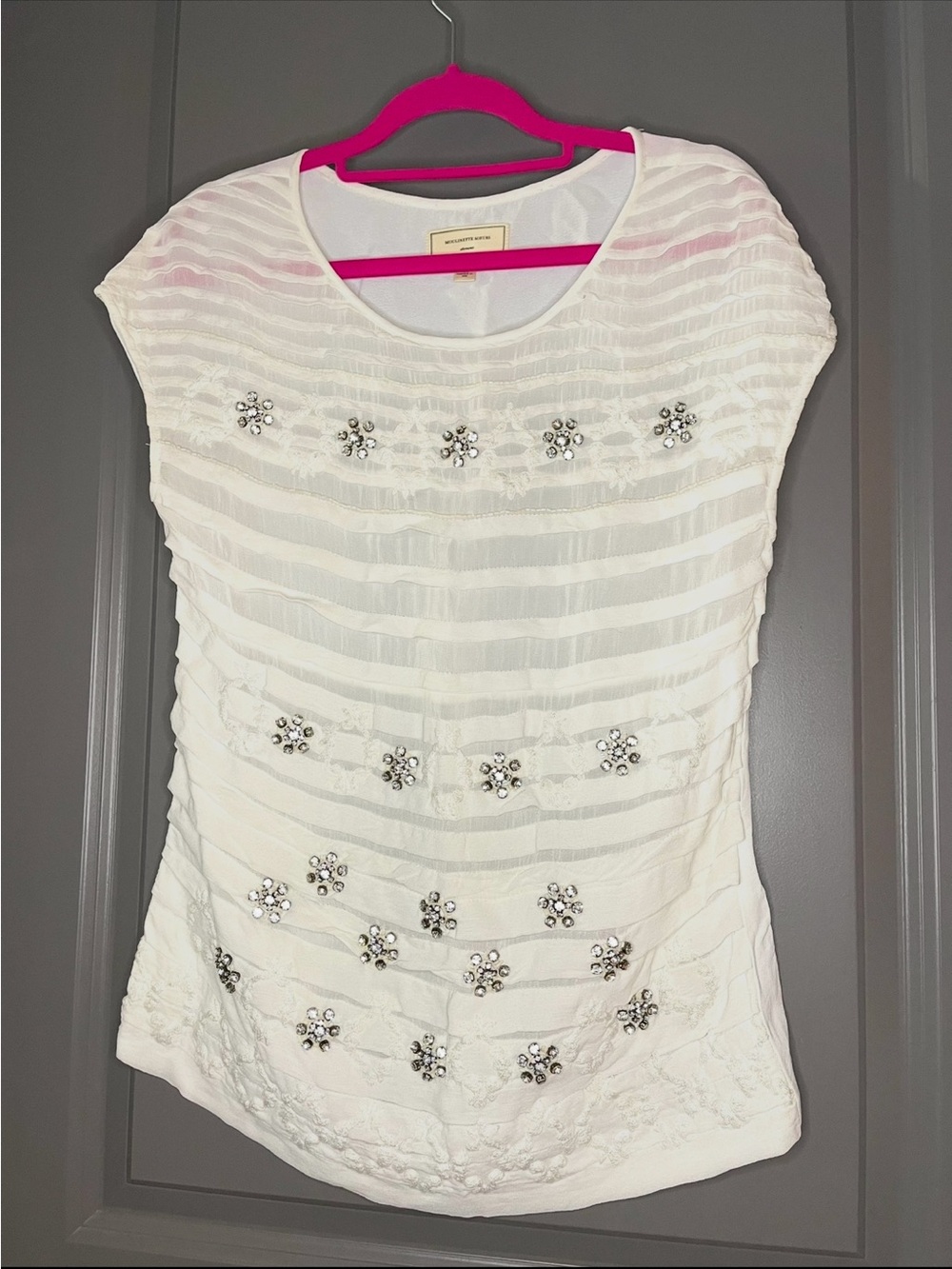 Moulinette Soeurs White Embellished Short Sleeve Blouse